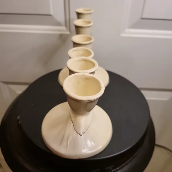 Vintage Porcelain  Bisque Japanese Matte Cream Candle Holders 6" - Picture 2 of 11